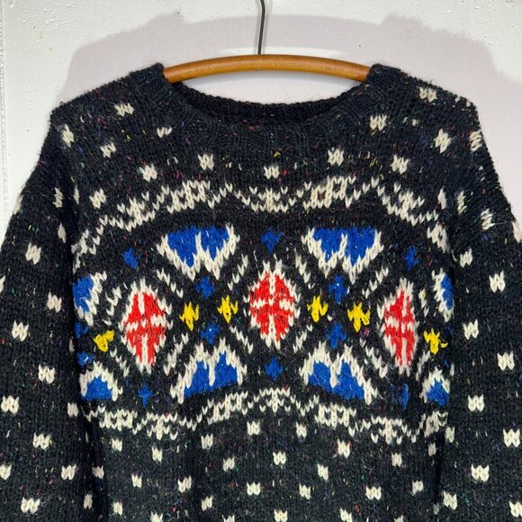 Vintage 90s Liz Claiborne Sport Chunky Fair Isle Colorful Wool Sweater Size S - Picture 3 of 9